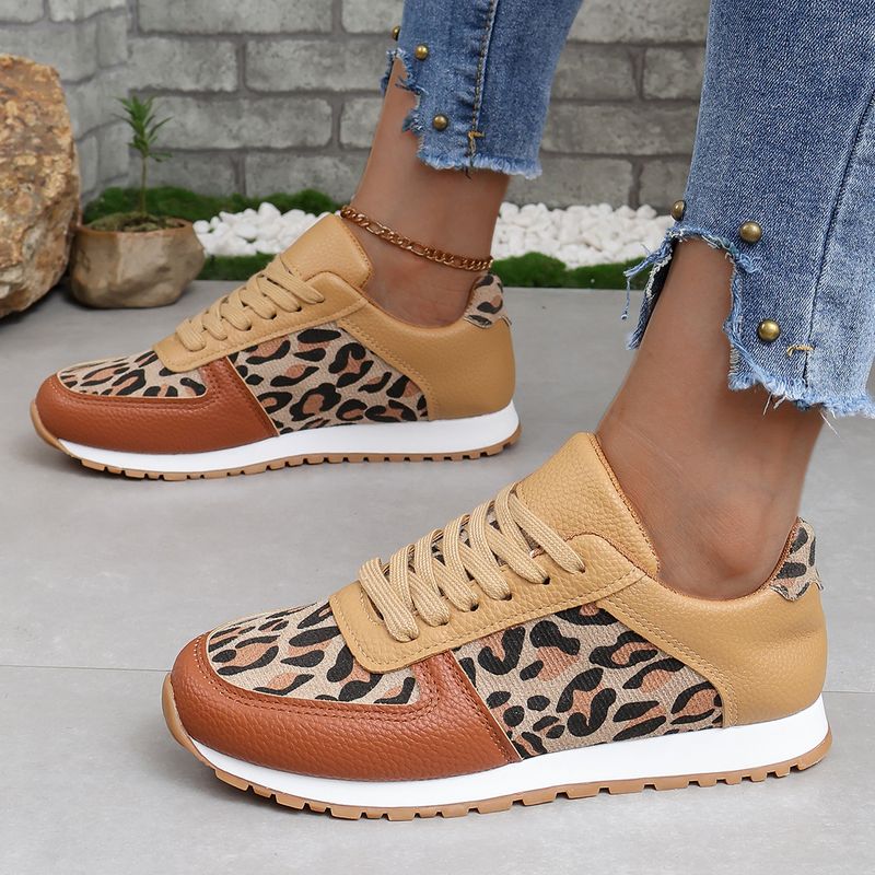 SHLIANG Kadın Spor Ayakkabıları Günlük Düz Bağcıklı Açık Hava Koşu Tenis Deri Moda Baskılı Nefes Alabilir Vulkanize Ayakkabı_voghion.com