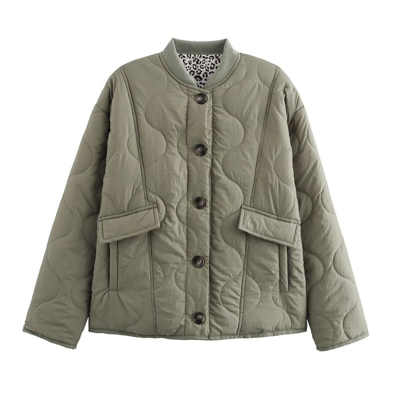 Women's Street Fashion Quilted Puffer Jacket For Autumn Winter - Lightweight Warm Coat With Button Closure, Round Neck, Long Sleeve_voghion.com
