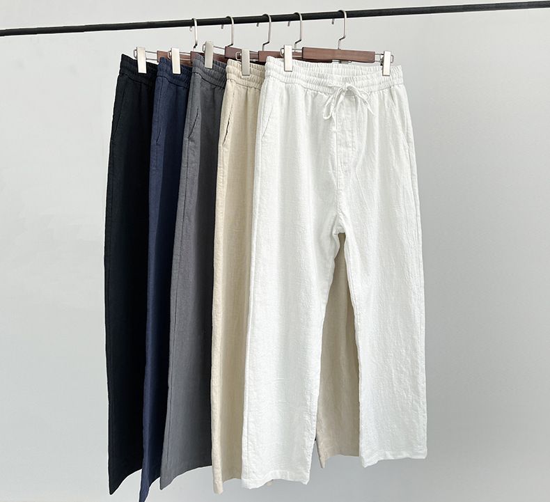 Herrenbekleidung Japanische Retro-Leinenhose Herren Sommer Dünne, lockere, gerade Hose Drapierte Baumwoll- und Leinenhose Herren Freizeithose_voghion.com