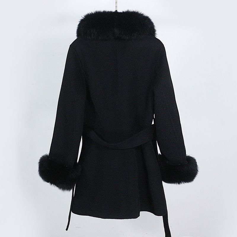 Women's Clothing new autumn and winter mid length thickened slim fit detachable collar wool coat_voghion.com