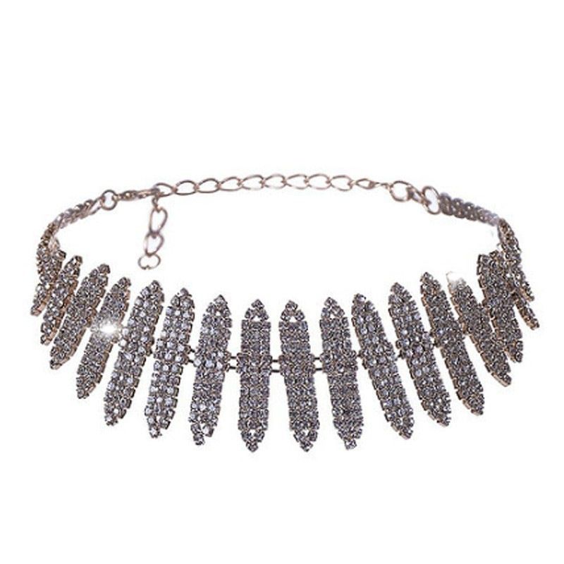 Hot selling rhinestone necklace with diamond inlay, long neck chain, trendy women's versatile temperament choker_voghion.com