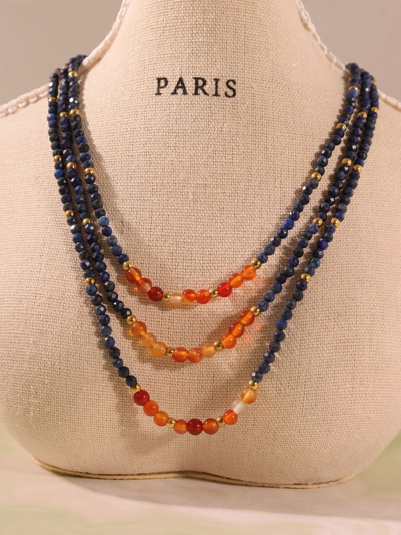 Collana con perline di lapislazzuli naturali in zolletta di zucchero per donna, super lusinghiera e luminosa, catena per clavicola in agata retrò, gioielli in stile cinese._voghion.com