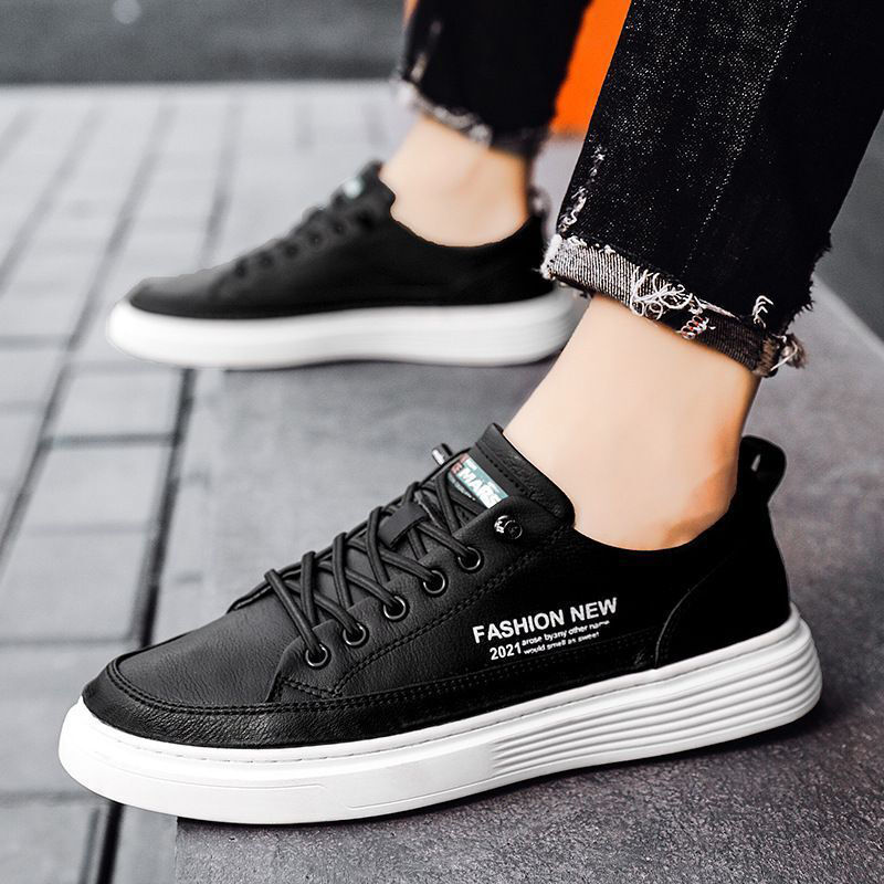 Weiches Rindsleder Vielseitige Herren Casual Board Weiche Sohle Sport Koreanische Version Trendy Weiße Lederschuhe Herren_voghion.com