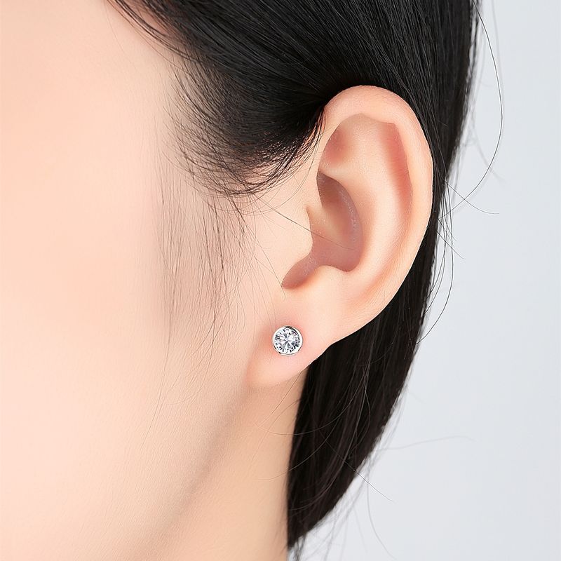 Brincos de diamante único incrustado, banhados a platina, ouro branco, ouro verdadeiro, moissanite, brincos femininos de quilates, zircônia simulada_voghion.com