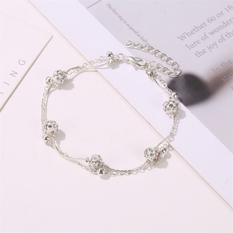 niche double layer anklets Shambhala diamond ball crystal anklets for women Multi layer simple alloy beach foot ornaments_voghion.com