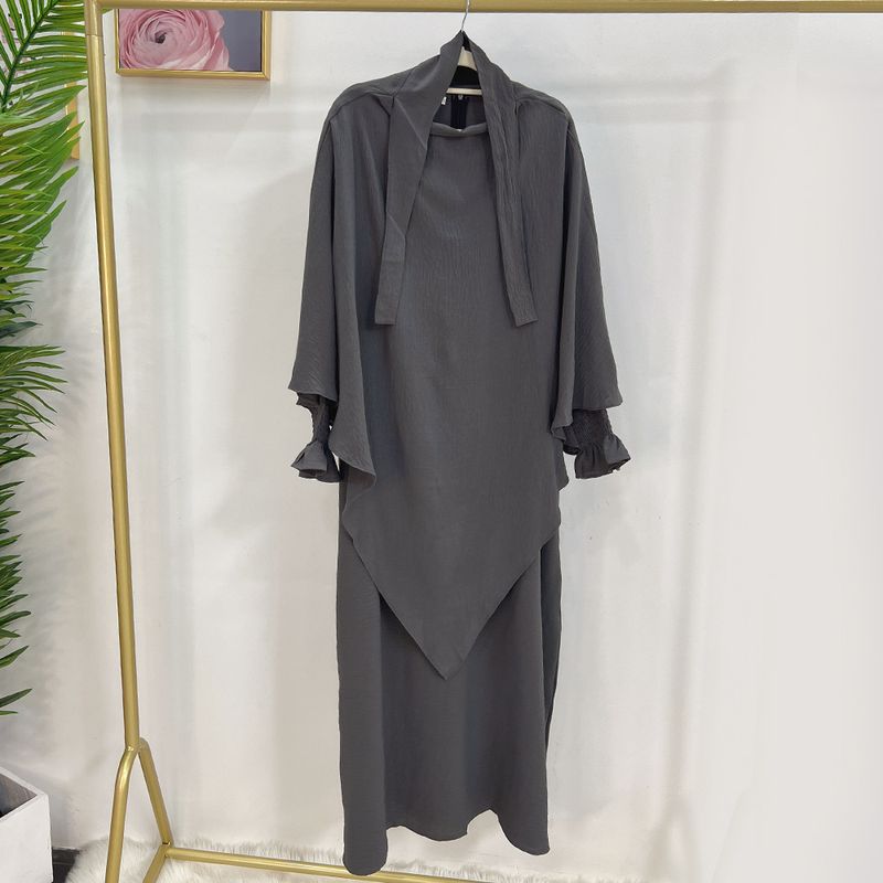 Damenbekleidung Dubai Türkisches einfarbiges Kleid mit Kopftuch LR591 + Hj907_voghion.com