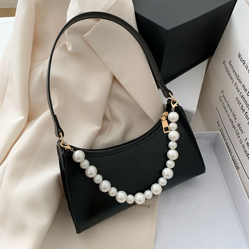 Borsa a tracolla piccola per donna, versione coreana, nuova e alla moda, versatile ed elegante, con perle, da portare sottobraccio, di nicchia francese, 2024_voghion.com