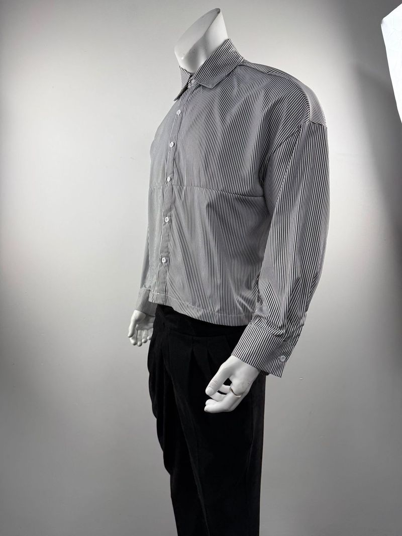 Camicia a maniche lunghe a righe slim-fit da uomo, in poliestere traspirante e antipiega, per abbigliamento casual e da ufficio (blu/grigio, taglie dalla S alla XXL)_voghion.com