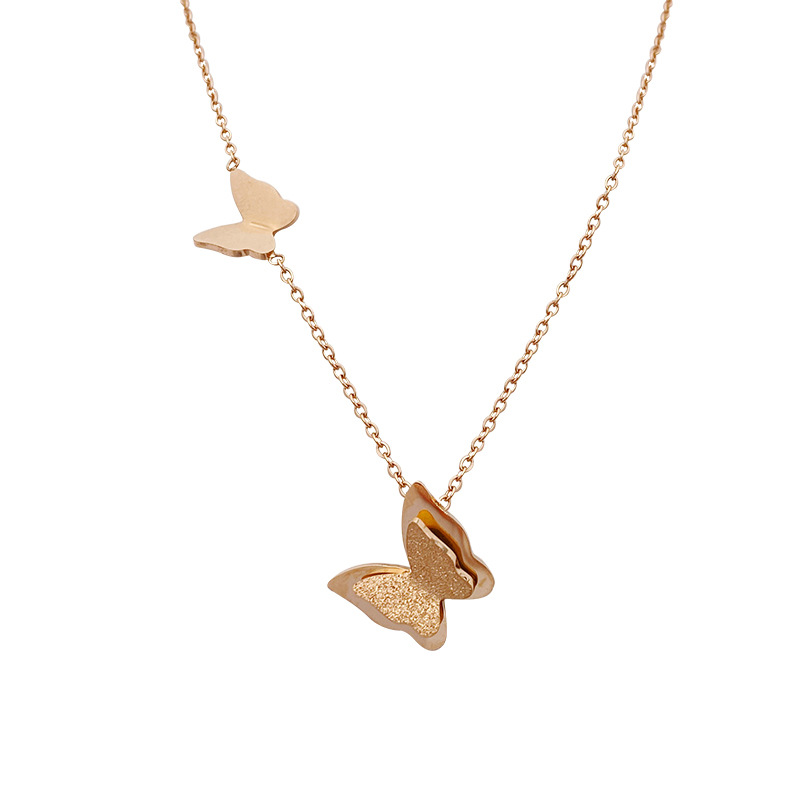 Steel non-fading butterfly necklace short women's lock neck bone chain cold wind_voghion.com