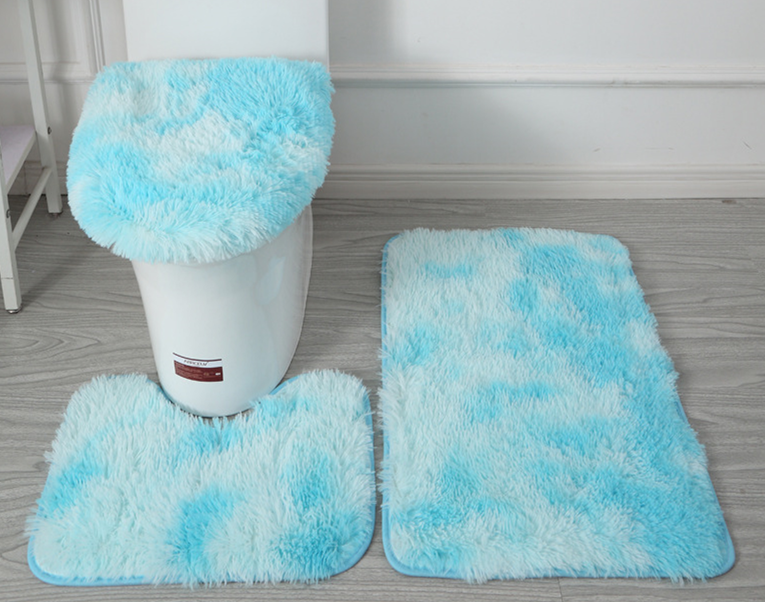 Batik-Teppich aus langem Pelz, dreiteiliges Plüsch-WC-Set, rutschfeste Fußmatte, wasserabsorbierendes Badezimmer-Set_voghion.com