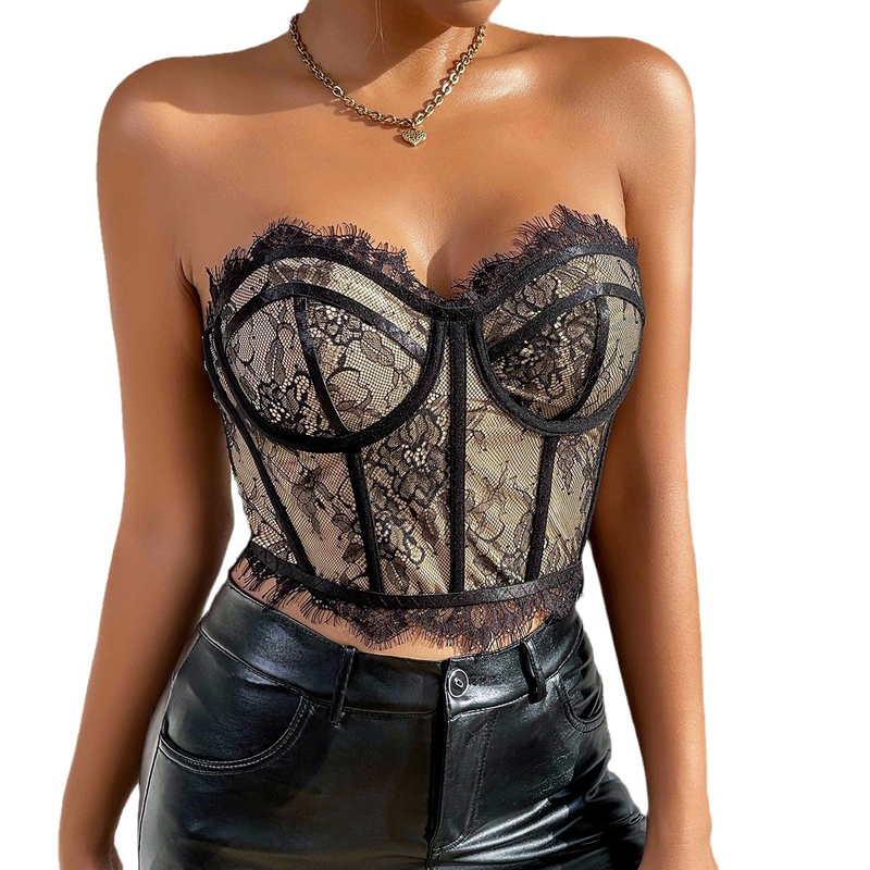 Frauen weibliche straße hottie sexy stahl ring fishbone schlanke taille spitze rohr top kleine weste_voghion.com
