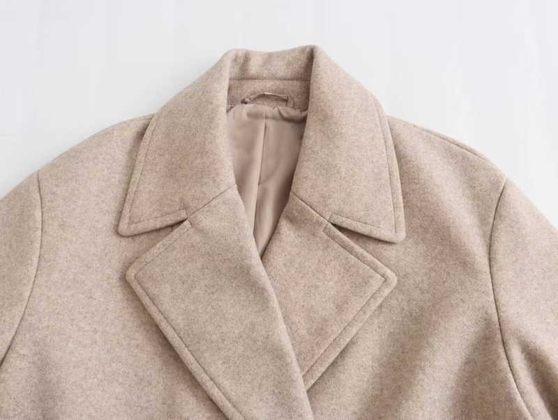Cappotto in tweed morbido e ampio da donna autunno e inverno nuovo cappotto doppiopetto con risvolto e maniche lunghe di media lunghezza_voghion.com