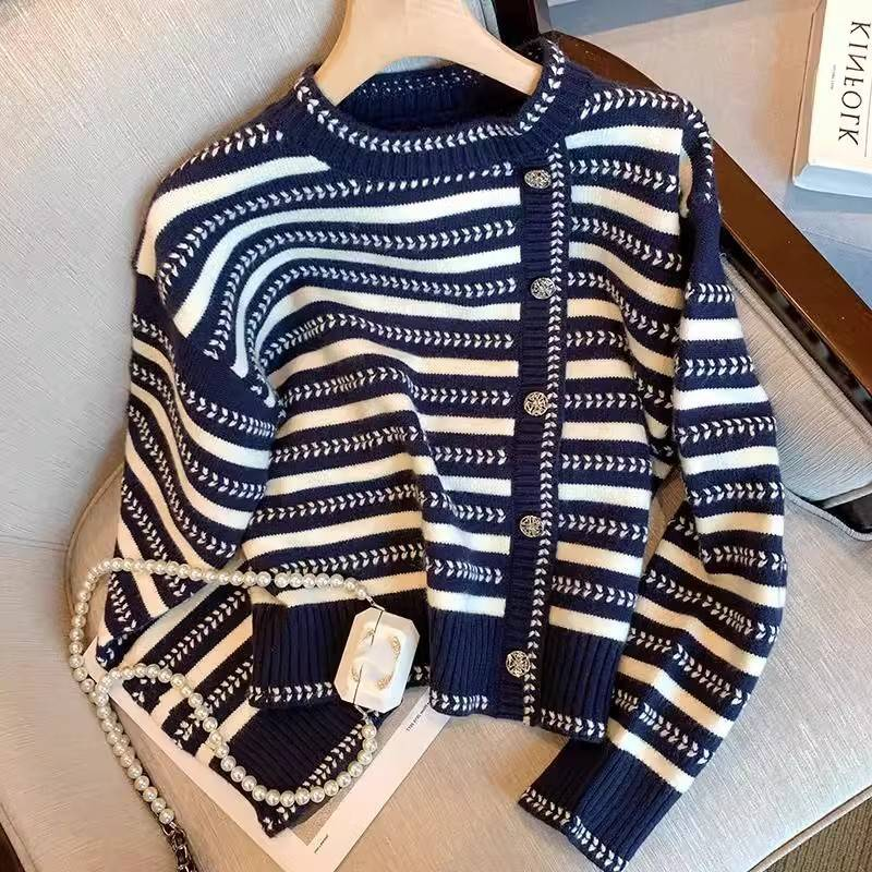 Women's Clothing Retro Style Striped Sweater R Casual Loose Versatile Sweater_voghion.com