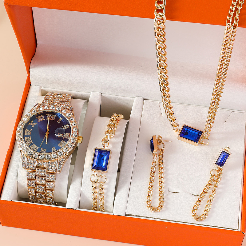 Women's Watches New Ladies Watch Set Fashion Style Versatile Quartz Watch Bracelet Ring Earrings Necklace Set_voghion.com