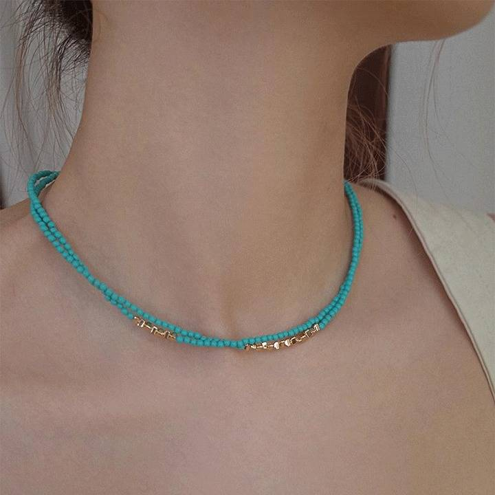 Türkisfarbene Halskette aus gebrochenem Silber für Damen, Herbst und Winter, verblasst nicht, passt zu High-End-Nischenperlen-Schlüsselbein-Halskette, Schmuck_voghion.com