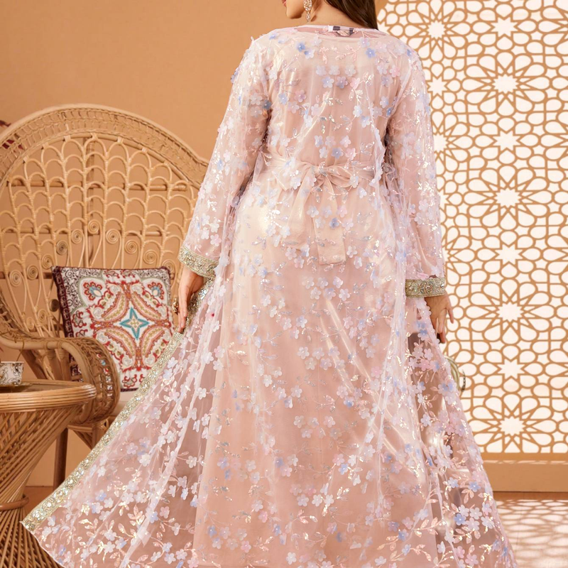 Muslimische Damenbekleidung Neue elegante Luxus bestickte Spitze zweiteilige Robe Abaya_voghion.com
