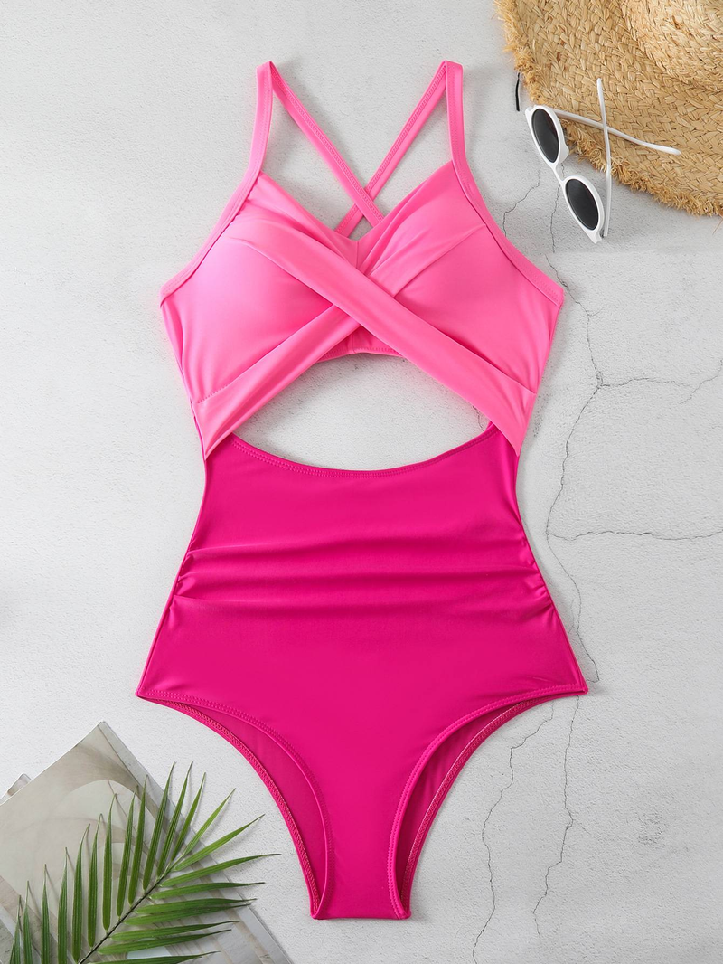 Maillot de bain une pièce pour femme, maillot de bain moulant dos nu, croisé et ajouré_voghion.com