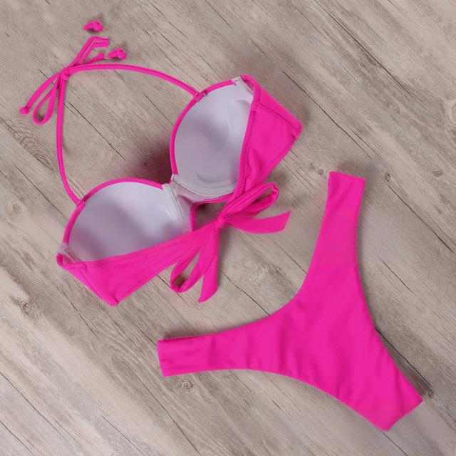 Kadınlar İçin Düz Renk ve Hayvan Desenli Bikini Takımı - Balenli Seksi Yüksek Elastik Mayo, Plaj Tatili ve Havuz Partisi İçin_voghion.com