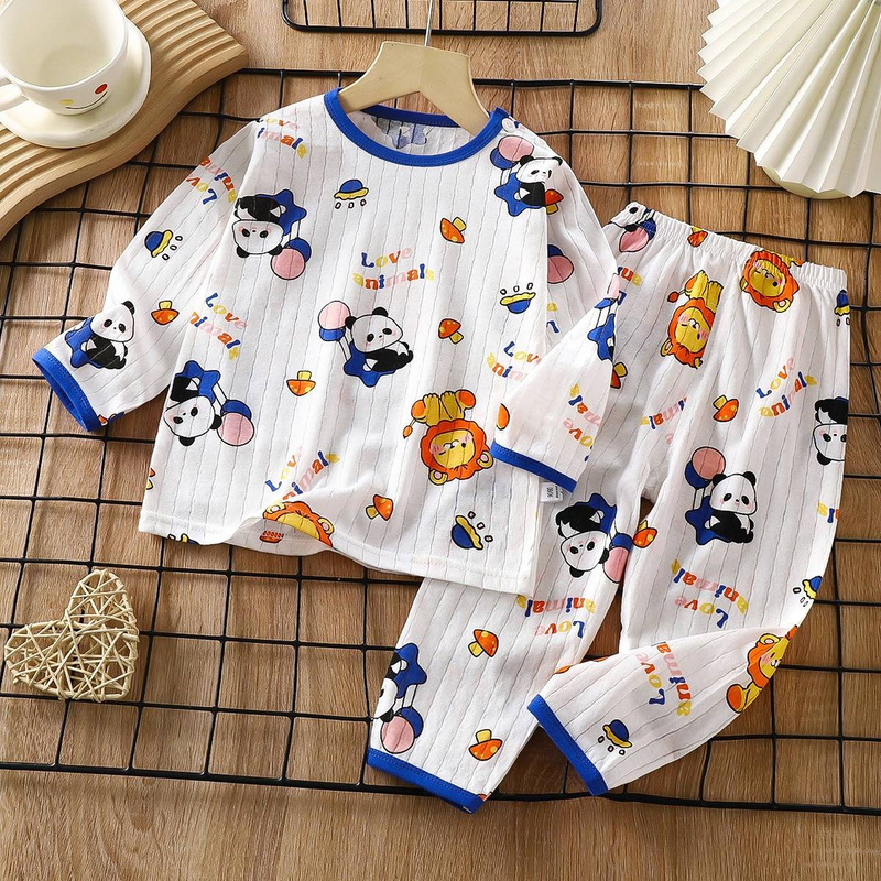 Weiche, atmungsaktive Baumwolle, Baby-Kinder-Pyjama-Set, süßes Cartoon-Langarm-Schlafanzug-Set für 0–5 Jahre_voghion.com