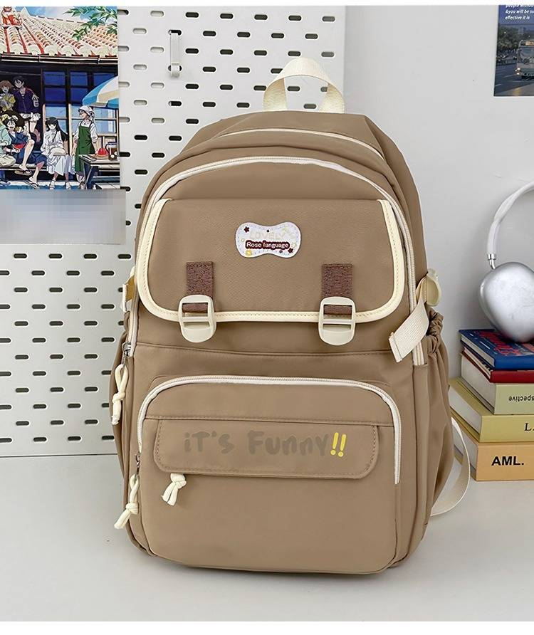 GUIYU Stilvoller Nylon-Rucksack für Schule und Uni – leicht, geräumig und trendig mit mehreren Taschen (Pink, Lila, Khaki, Blau, Grün, Schwarz)_voghion.com