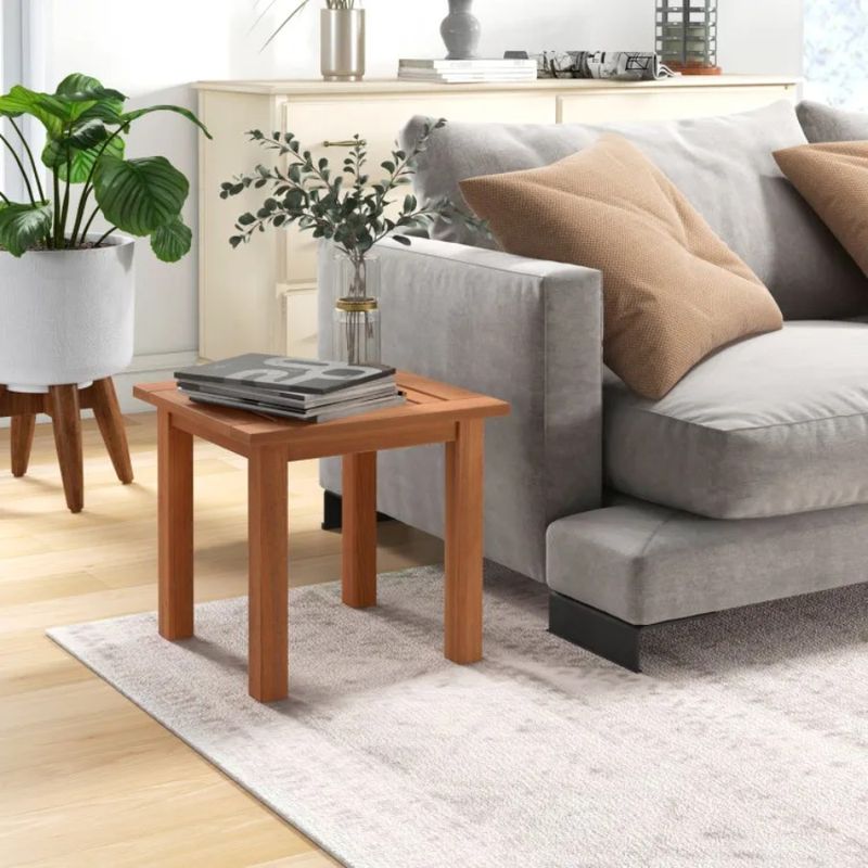 Slatted Patio With Hardwood Table Tabletop Square Side_voghion.com