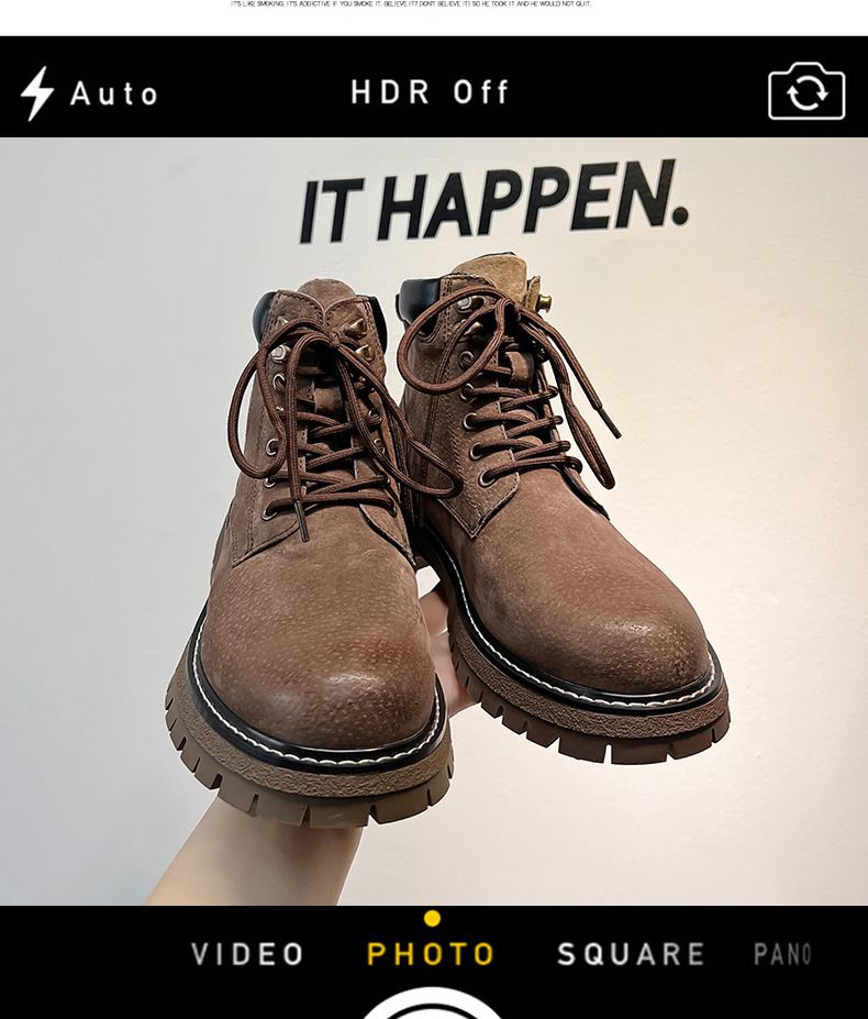 Spring Mid-top Leather Shoes Short Boots Retro Mountaineering Boots Men's Outdoor Casual Short Boots_voghion.com
