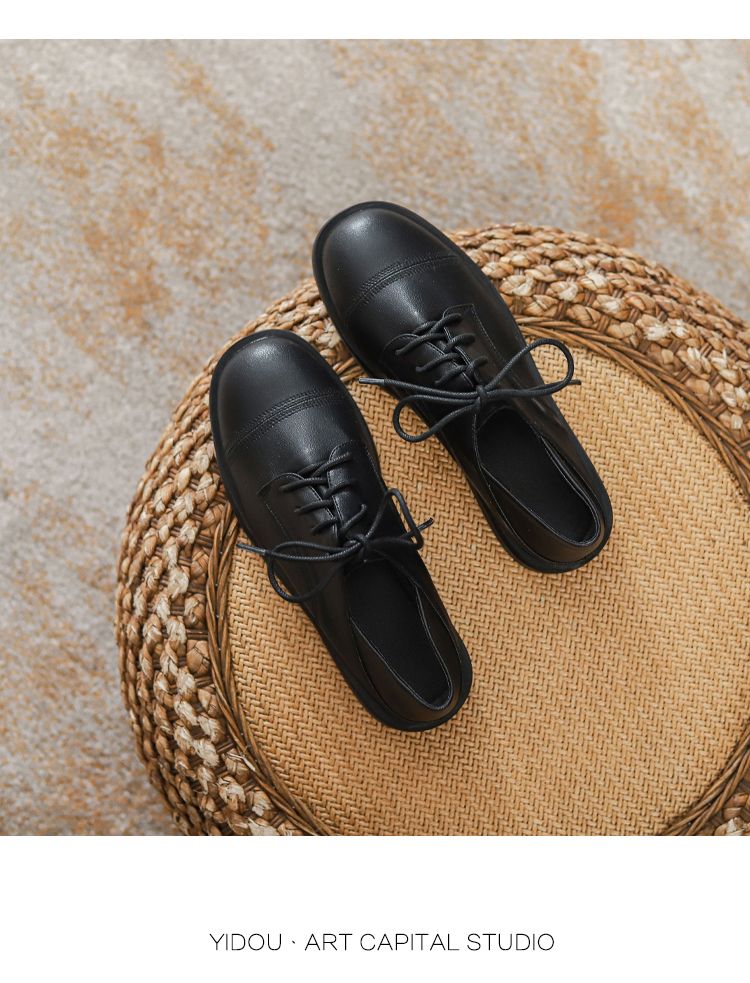 Loafers pavasarim un rudenim Vienkāršākais Match Flats kurpju šņores mīksta govs āda_voghion.com