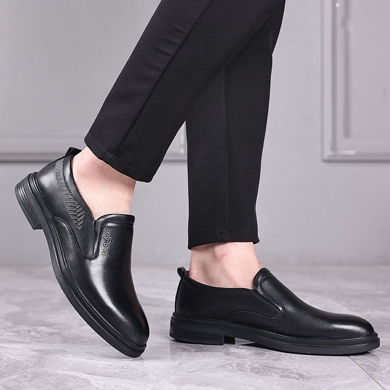 Men's Shoe Top Layer Cowhide Thick Soft Sole Comfortable Round Toe Cuffs Men's Business Casual Leather Shoes_voghion.com