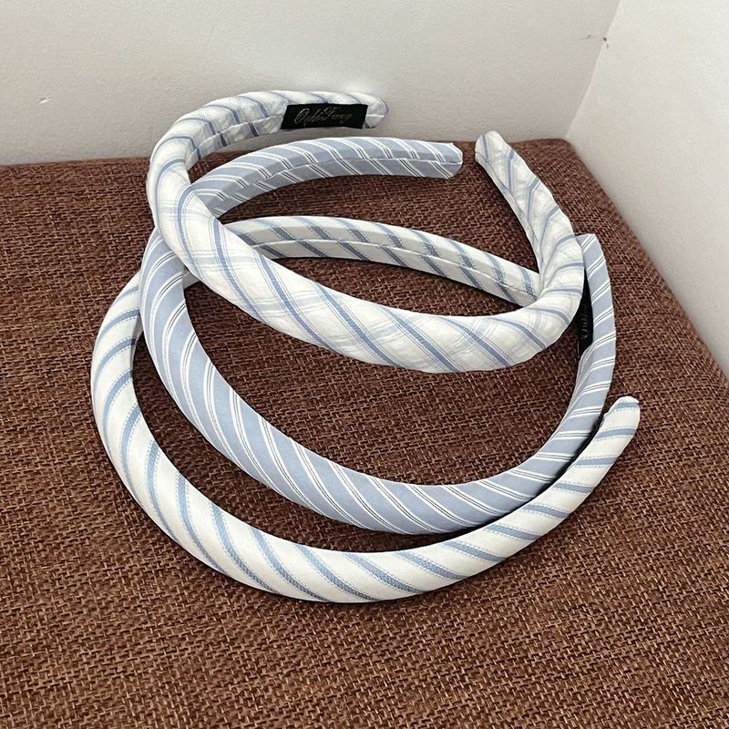 Fascia per capelli coreana a righe blu e bianche, elegante, in spugna fresca, nuovi accessori per capelli con corona alta_voghion.com