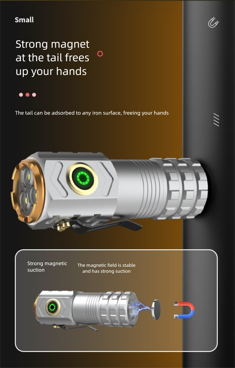 Mini New Professional Grade Strong Light Super Waterproof Black Technology Original Magnetic Flashlight_voghion.com