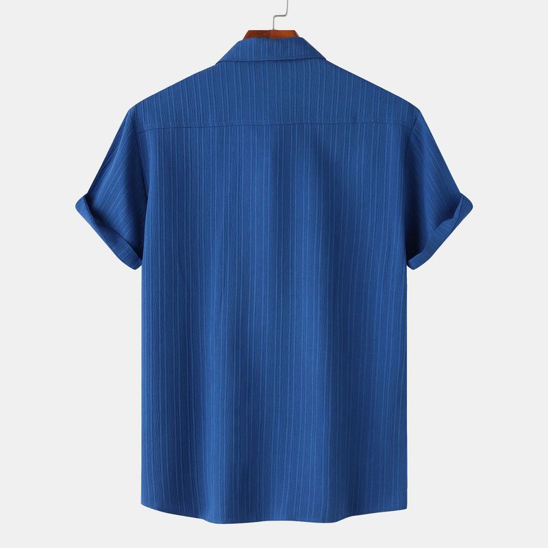 Goods 2024 summer new solid color lapel short sleeved shirt men's_voghion.com