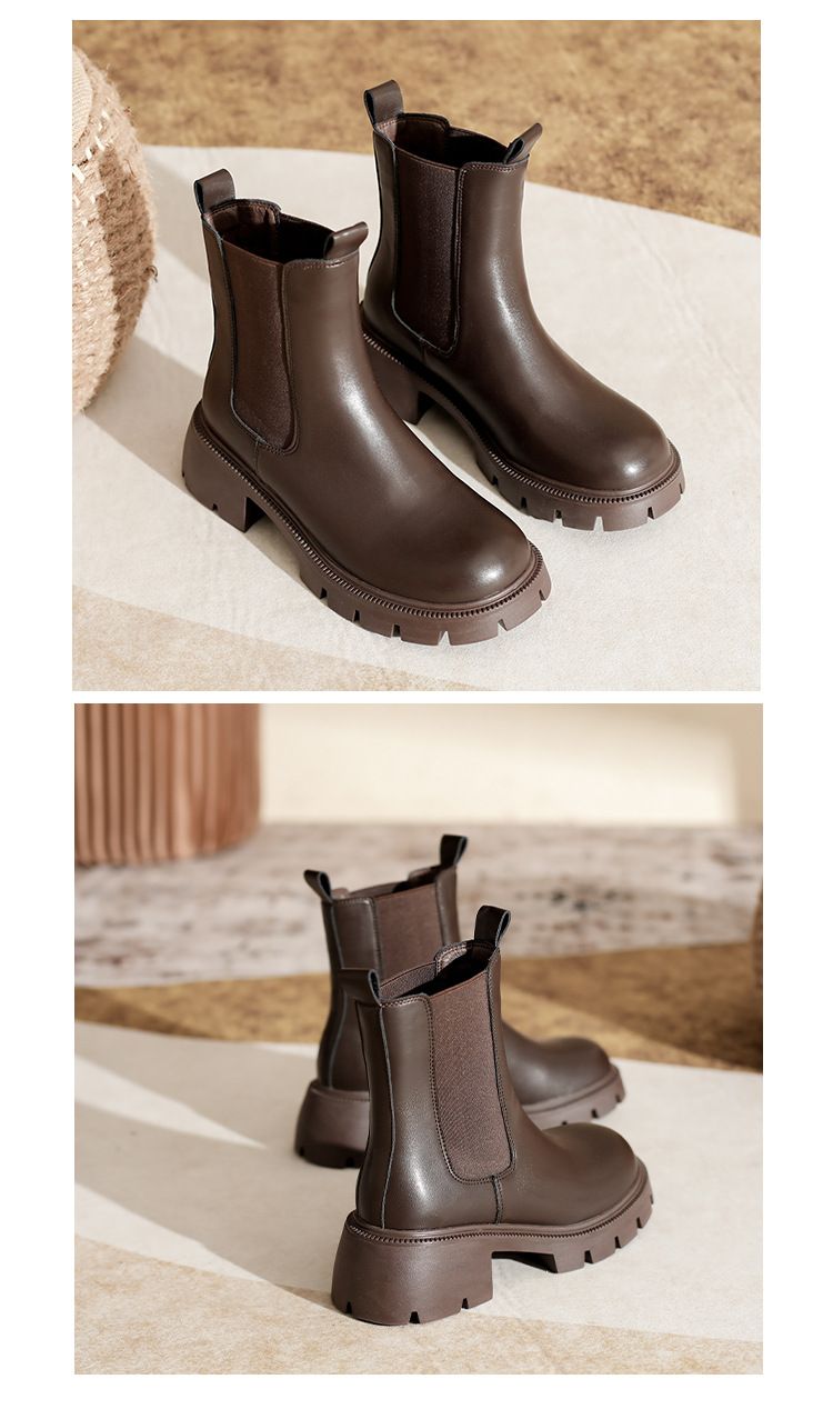 Stiefel Kurze Stiefel im britischen Stil für Damen 2023 neue Herbst- und Winterstiefel mit mittlerer Wade und dicker Sohle Martin-Stiefel Zigarettenstiefel in Übergröße_voghion.com