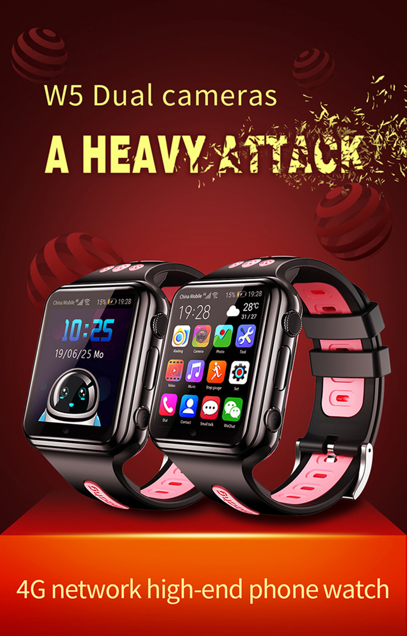 Montre connectée Android 9.0 4G W5 pour enfants, positionnement GPS, double caméra, enregistrement, Wifi, Internet, appels vidéo pour garçons et filles_voghion.com