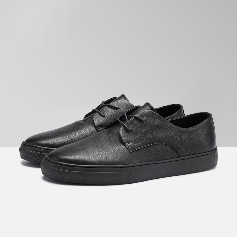 Regal Footwear Guangzhou Handmade Simple Genuine Leather Sneakers Casual Korean Style Skate Men's Black Shoes_voghion.com