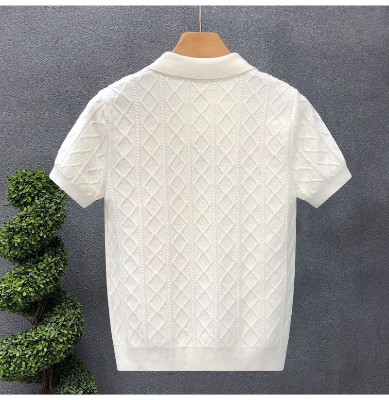 Polo da uomo in maglia testurizzata – Maglia casual a maniche corte con colletto a contrasto (M-3XL, bianco/nero/grigio/marrone, vestibilità slim e rilassata)_voghion.com
