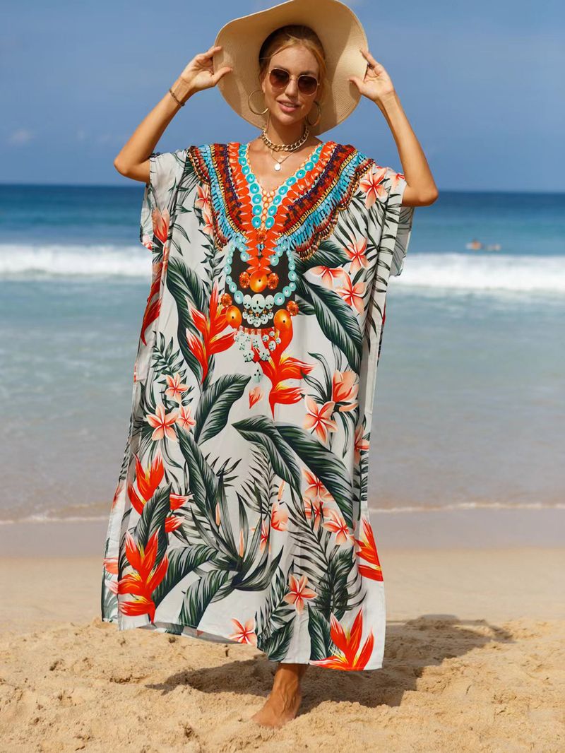 Bohemian Beach Cover-Up Kleid – Leichte und atmungsaktive Tunika aus 99 % Baumwolle für Damen, übergroßes, fließendes Sommerkleid, perfekt für den Pool_voghion.com