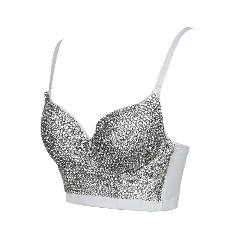 Reggiseno con perline, canotta modellante arricciata, abbigliamento da discoteca, abbigliamento da esterno, reggiseno trasparente con diamante e schiena splendida_voghion.com