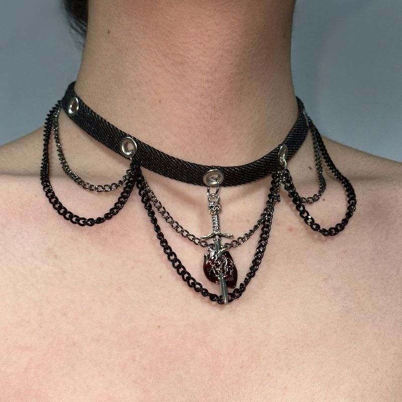 Dark Gothic Punk Hot Girl Choker Lederhalsband für Frauen Y2K Süßes Cooles Schlüsselbein Kettenzubehör_voghion.com
