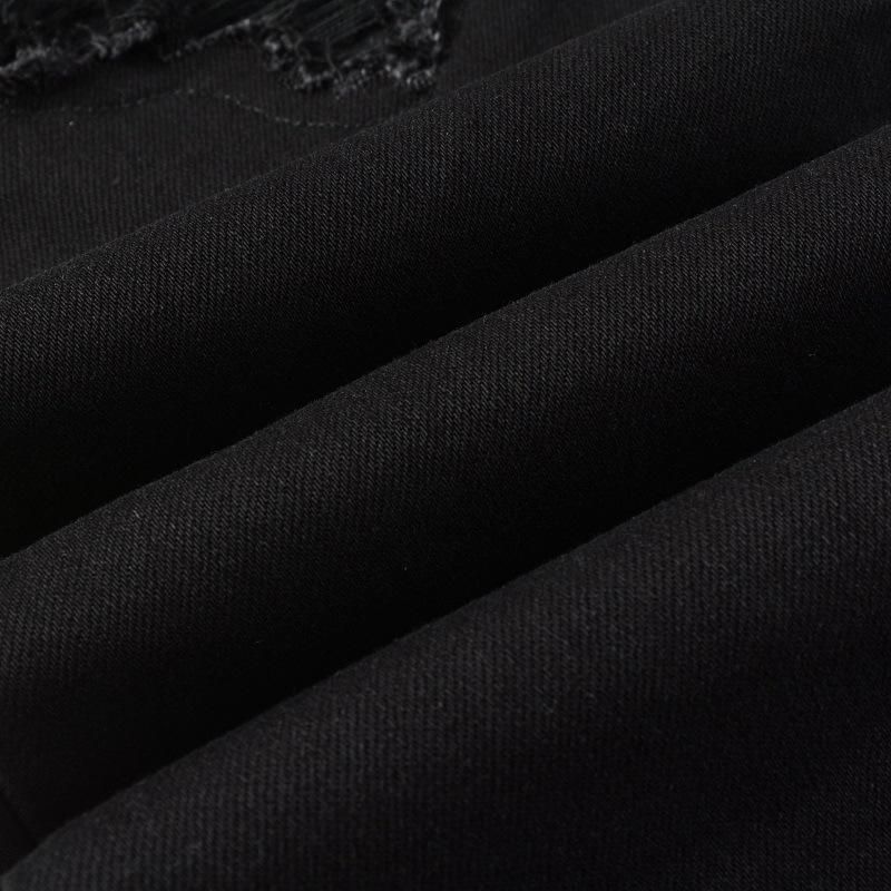 Jeans neri alla moda da uomo, strappati e rattoppati, pantaloni skinny elasticizzati slim fit_voghion.com