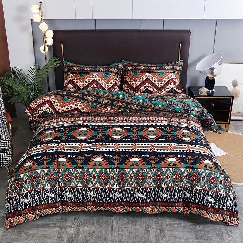 Luxuriöses Bettwäscheset mit Marmormuster im Bohème-Stil, drei- oder vierteilig, gesteppte, dicke Bettdecke aus Baumwolle für Doppelbetten_voghion.com
