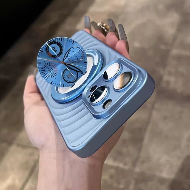 Étuis et coques de téléphone : support d'horloge 3D à vagues, étui magnétique, huile en spray adaptée, sensation de peau, étui de protection pour iPhone 15_voghion.com