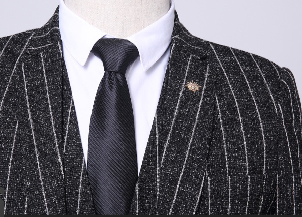 Terno masculino listrado slim de três peças, primavera 2024, estilo coreano, terno social masculino, atacado_voghion.com