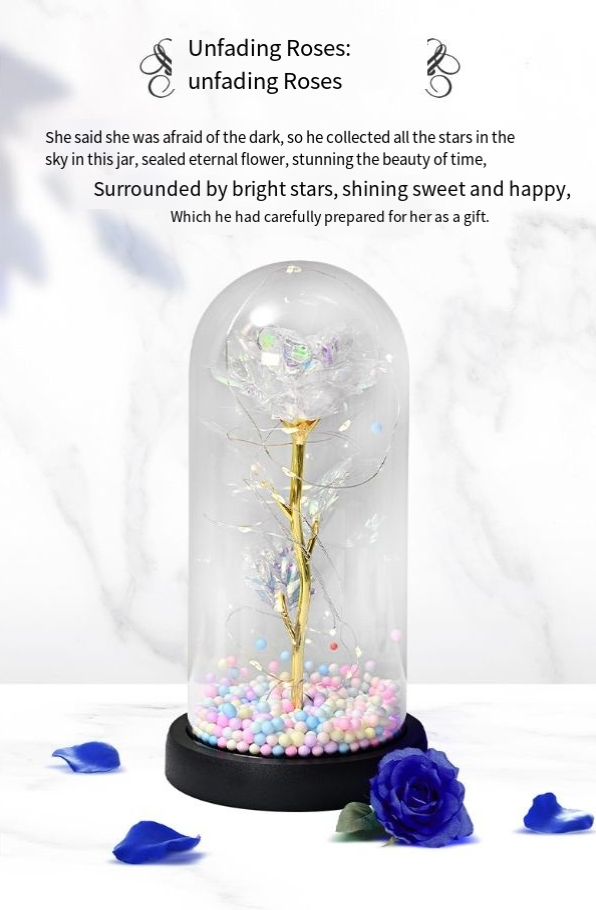 Valentine's Day gift glass cover with light gold foil bouquet for girlfriend birthday gift eternal flower glass cover_voghion.com