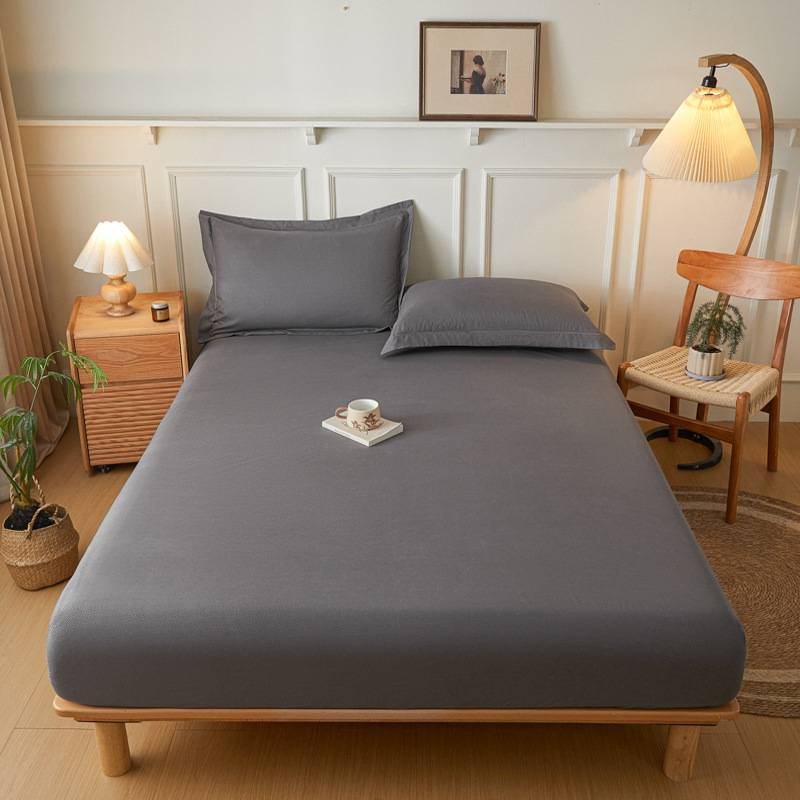 Skin-Friendly Brushed Fitted Sheet - Embossed Washed Fabric Mattress Protector_voghion.com