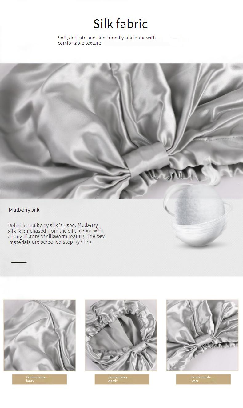 Touca de dormir de seda de camada única 19 Momme - Design com nó ajustável (seda de amoreira hipoalergênica, perfeita para proteção capilar pós-parto e cuidados noturnos)_voghion.com