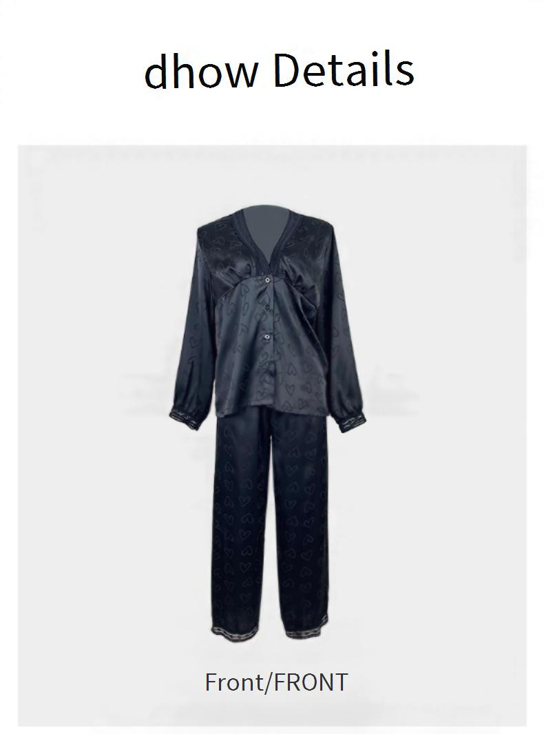 Damen Nachtwäsche Mode Langarm Pyjamas Sexy Hosenanzug Zweiteiliger bequemer Satin Love Jacquard Home Kleidung_voghion.com