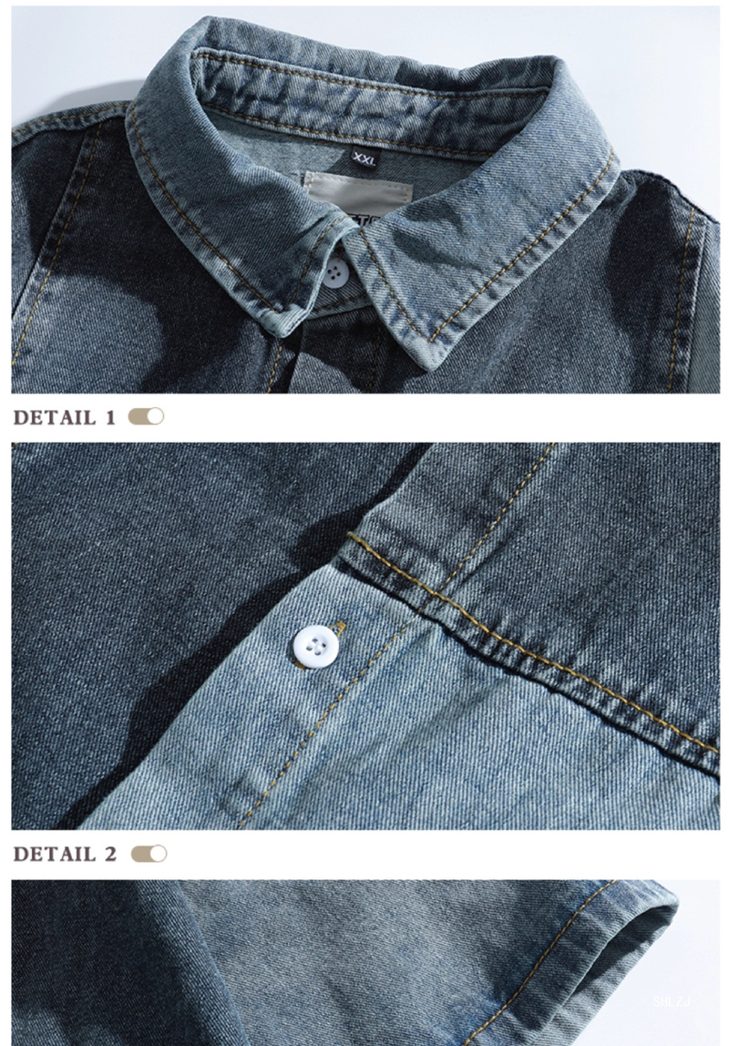 Camicia in denim con colori a contrasto e patchwork da uomo, design estivo, versatile, ampia, giacca casual_voghion.com