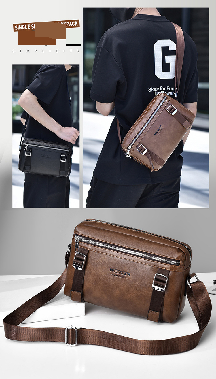 Men's High End Waterproof Shoulder Bag PU Trendy Versatile Messenger Bag Men's Large Capacity Bag_voghion.com