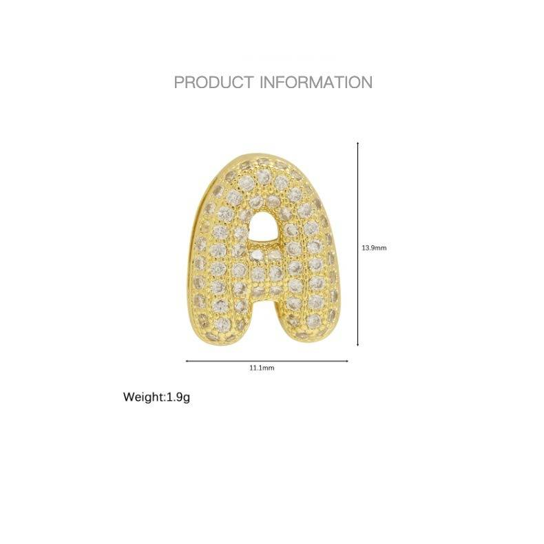 Pulseira feminina com pingente de letras em formato de bolha e zircônia cúbica, corrente ajustável banhada a ouro 18K para um visual moderno e estiloso, pulseira faça você mesmo com letras de zircônia_voghion.com