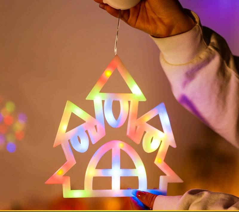 Luci decorative di Halloween - Luci sospese a batteria a forma di zucca, scopa, gatto, castello, lapide e cappello_voghion.com